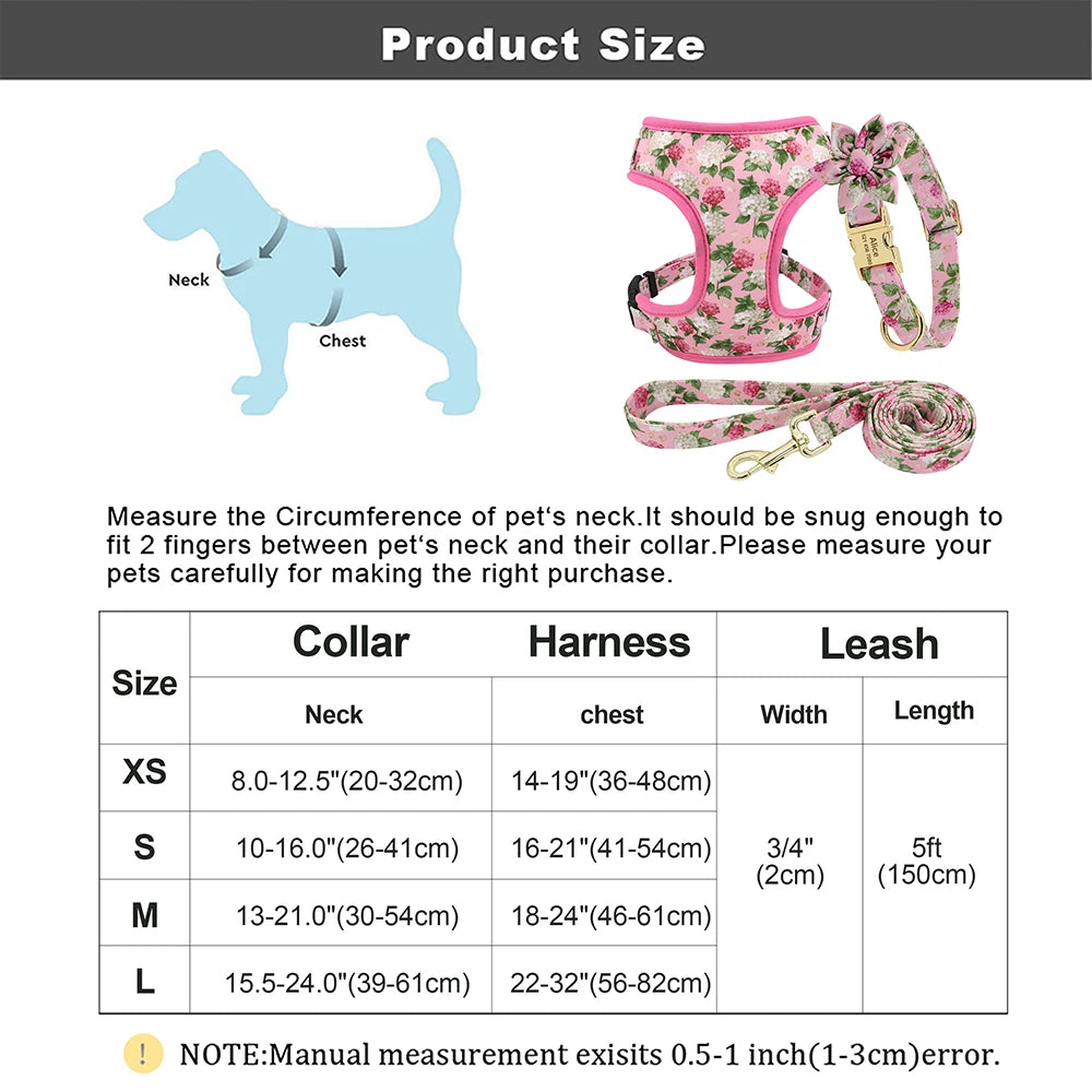 Custom Dog Collar Harness Set - Personalized Nylon Pet Kit