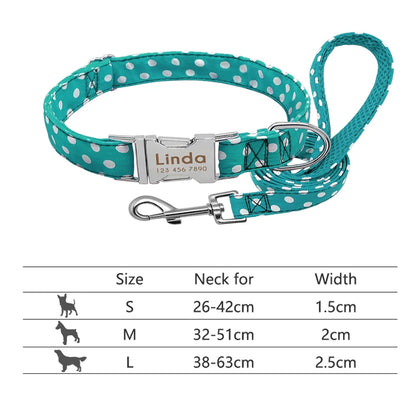 Reflective Dog Collar & Leash Set - Custom Engraved Night Safety 008BLUE