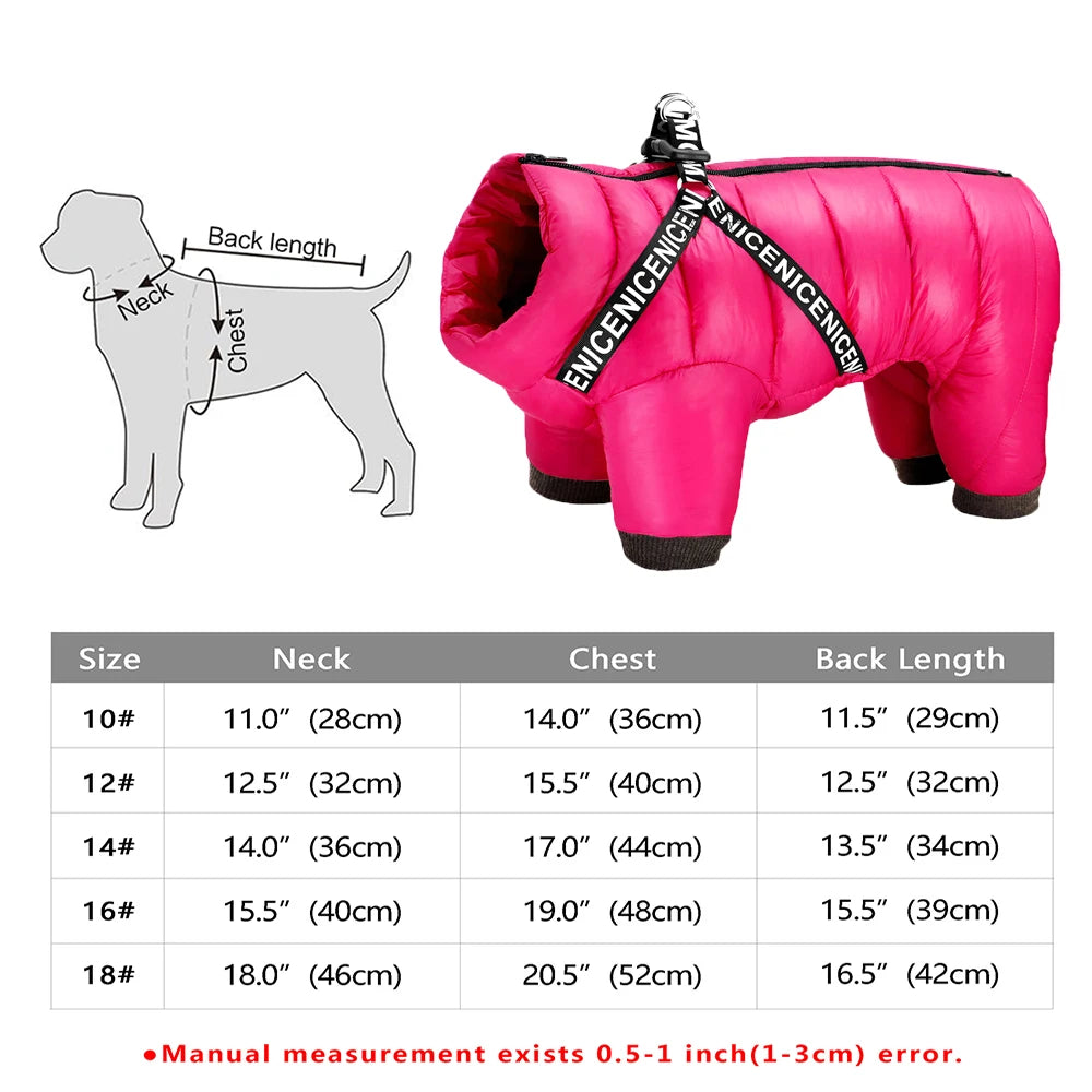 Winter Dog Jacket - Waterproof Reflective Harness Coat S-XXL 284 Rose