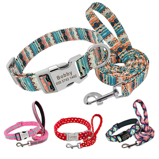 Reflective Dog Collar & Leash Set - Custom Engraved Night Safety