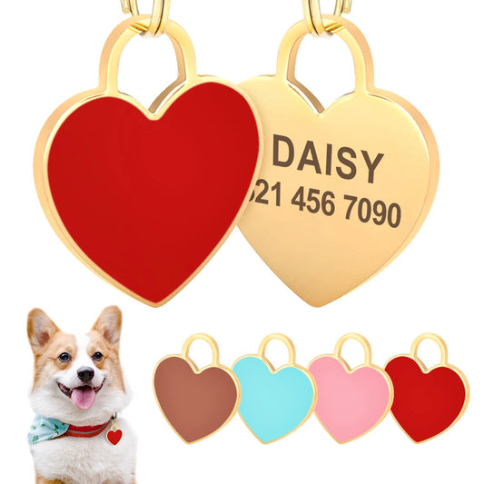 Heart Dog ID Tag Custom Engraved - Personalized Pet Safety