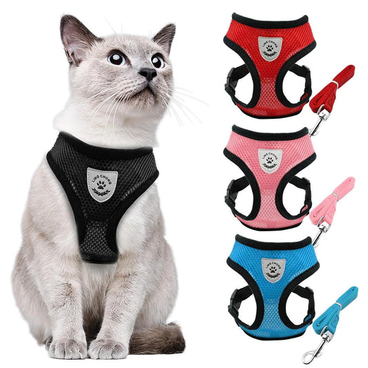 Breathable Mesh Cat Harness with Leash - Reflective Pet Safety