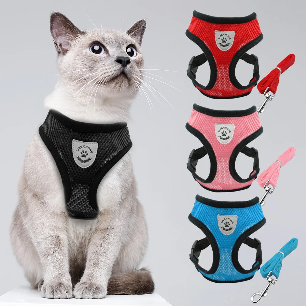 Breathable Mesh Cat Harness with Leash - Reflective Pet Safety