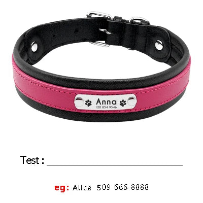 Personalized Leather Dog Collar - Custom Engraved Nameplate Hot Pink
