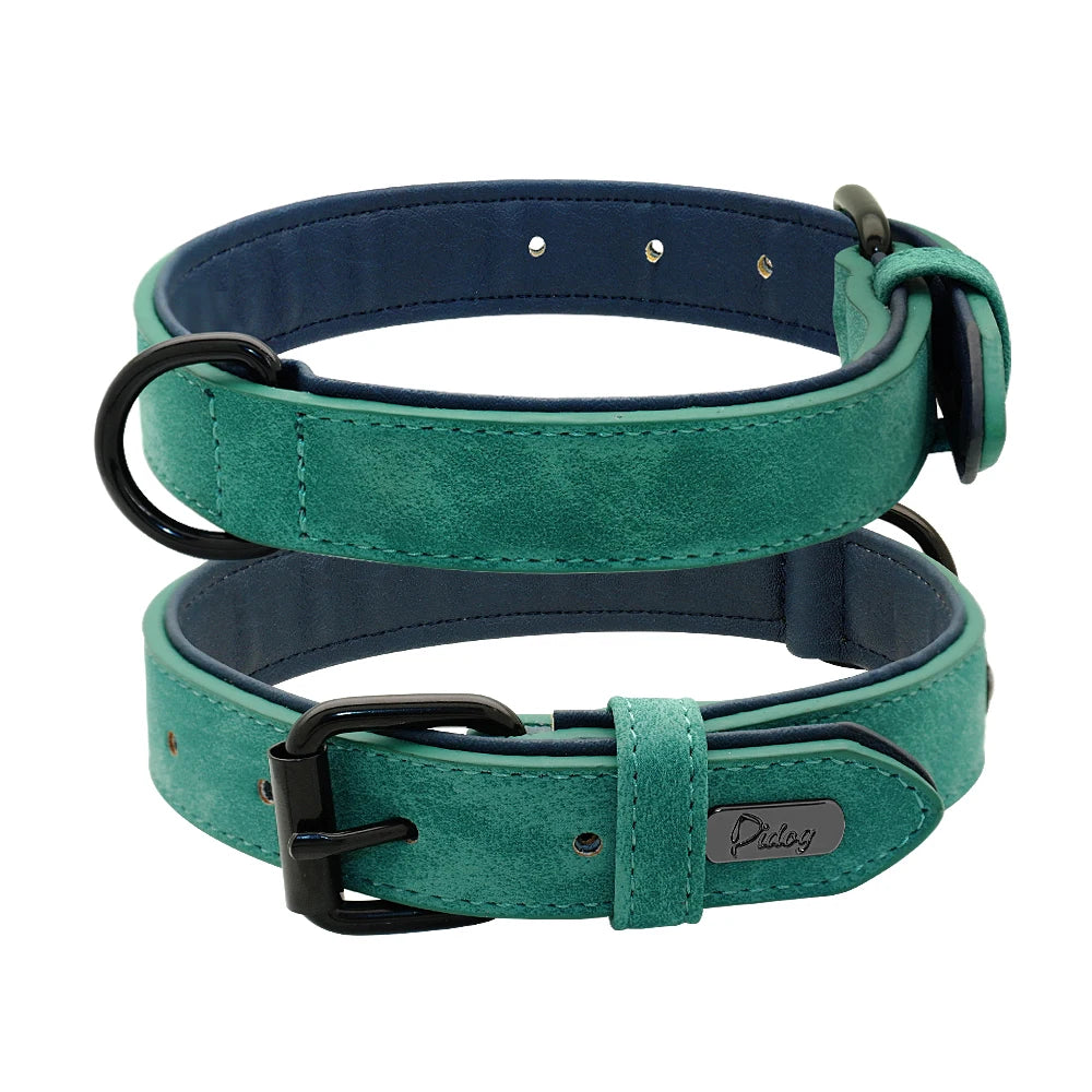 Premium Padded Leather Dog Collar - Comfort & Style for All Breeds green