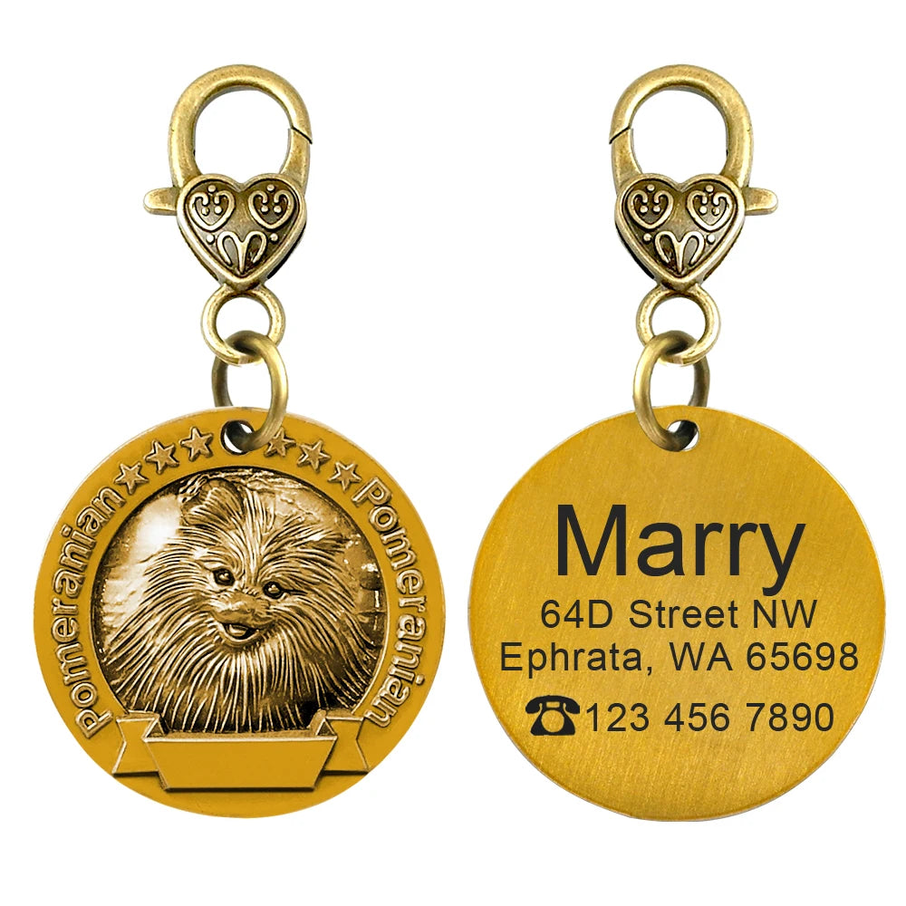 Personalized Dog ID Tag Copper Plated - Custom Engraved Pet Nameplate Pomeranian M