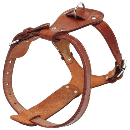 Genuine Leather Dog Harness - Premium Brown Training Vest Brown