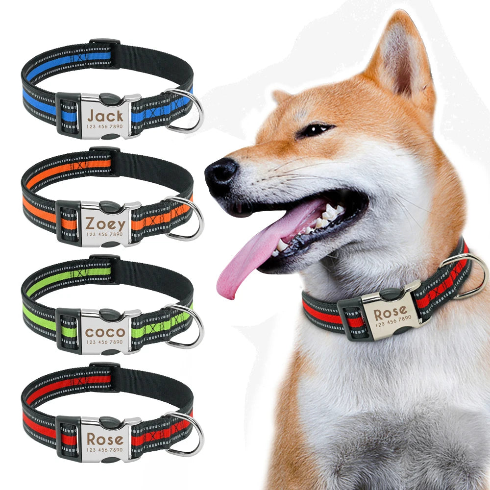 Personalized Dog Collar with Engraved ID - Reflective Nylon Safety
