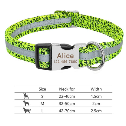Personalized Dog Collar with Engraved ID - Reflective Nylon Safety 095-Green
