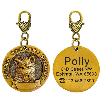 Personalized Dog ID Tag Copper Plated - Custom Engraved Pet Nameplate Alaskan Malamute M
