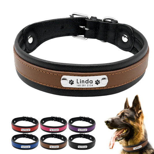 Personalized Leather Dog Collar - Custom Engraved Nameplate