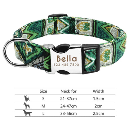 Personalized Dog Collar with Engraved ID - Reflective Nylon Safety 013-Green