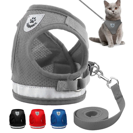 Cat Harness Leash Set - Reflective Mesh Vest for Small Pets