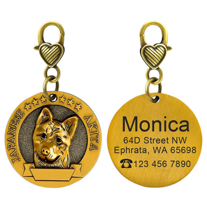 Personalized Dog ID Tag Copper Plated - Custom Engraved Pet Nameplate Japanese Akita M