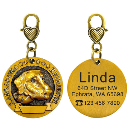 Personalized Dog ID Tag Copper Plated - Custom Engraved Pet Nameplate Labrador Reteriever M