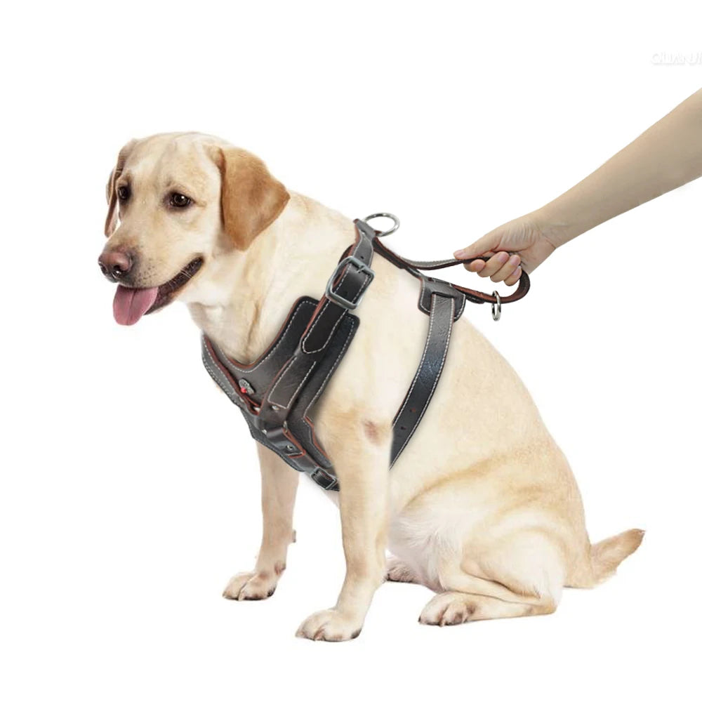 Leather Dog Harness Large Dogs - Training Vest with Control Handle