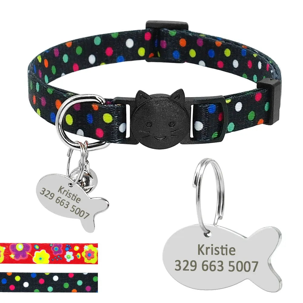 Personalized Cat Collar with Safety Breakaway & Bell - Custom
