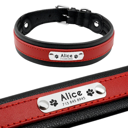 Personalized Leather Dog Collar - Custom Engraved Nameplate