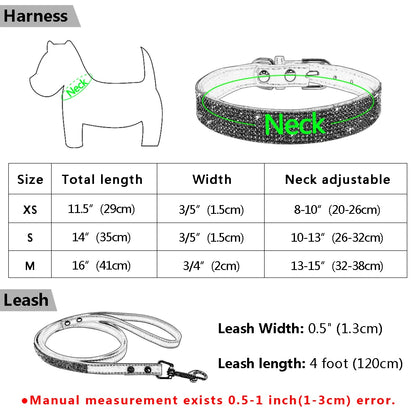 Rhinestone Dog Collar & Leash Set - Suede Leather Pet Accessories