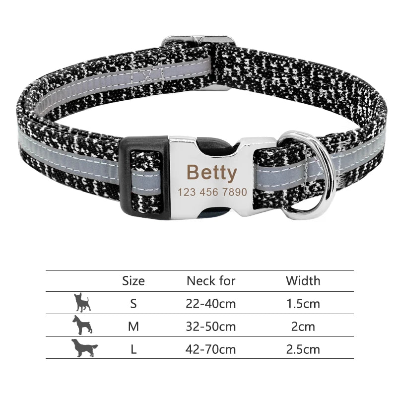 Personalized Dog Collar with Engraved ID - Reflective Nylon Safety 095-Gray