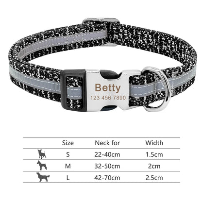 Personalized Dog Collar with Engraved ID - Reflective Nylon Safety 095-Gray