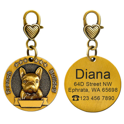 Personalized Dog ID Tag Copper Plated - Custom Engraved Pet Nameplate French Bulldog M