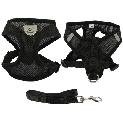 Breathable Mesh Dog Harness & Leash Set - Small Pet Vest Collar Black