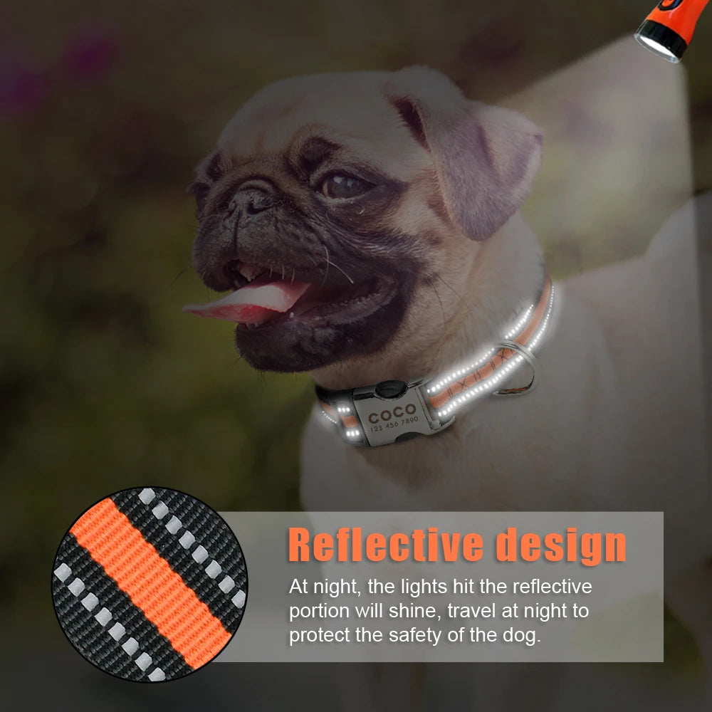 Personalized Dog Collar with Engraved ID - Reflective Nylon Safety