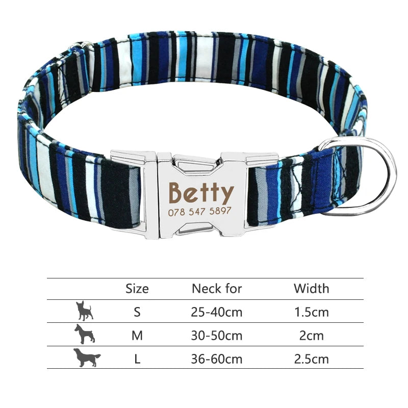 Personalized Dog Collar with Engraved ID - Reflective Nylon Safety 012-Blue