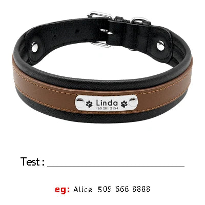 Personalized Leather Dog Collar - Custom Engraved Nameplate Brown