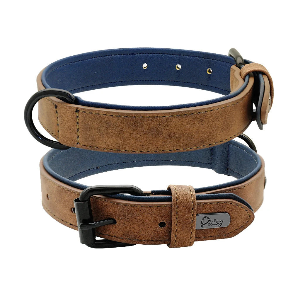 Premium Padded Leather Dog Collar - Comfort & Style for All Breeds Coffee