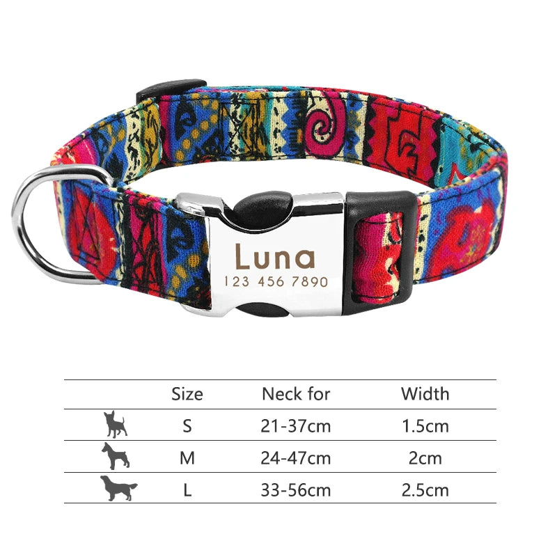 Personalized Dog Collar with Engraved ID - Reflective Nylon Safety 013-Rose