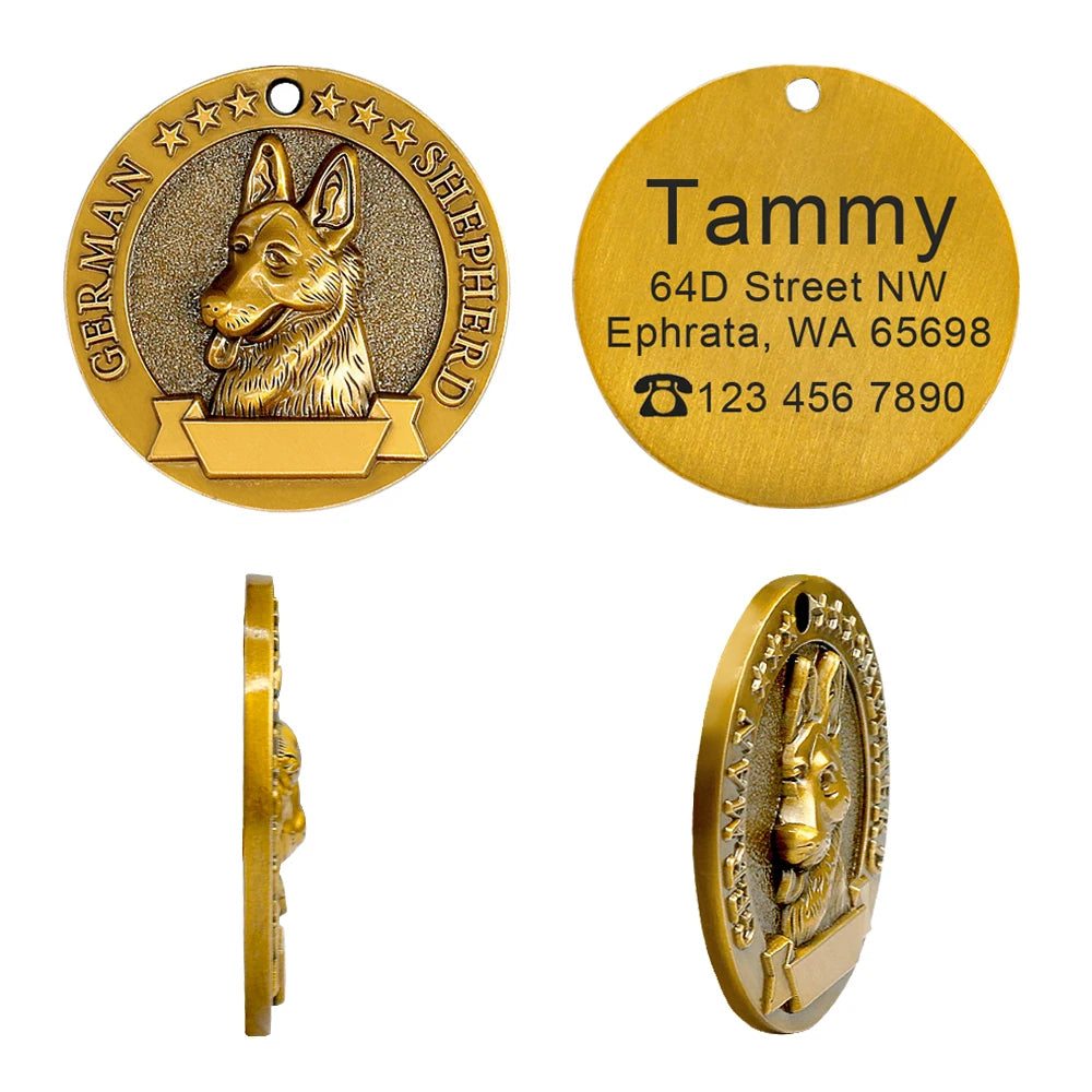 Personalized Dog ID Tag Copper Plated - Custom Engraved Pet Nameplate