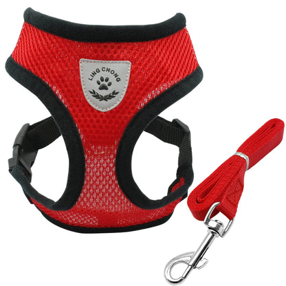 Breathable Mesh Cat Harness with Leash - Reflective Pet Safety Red