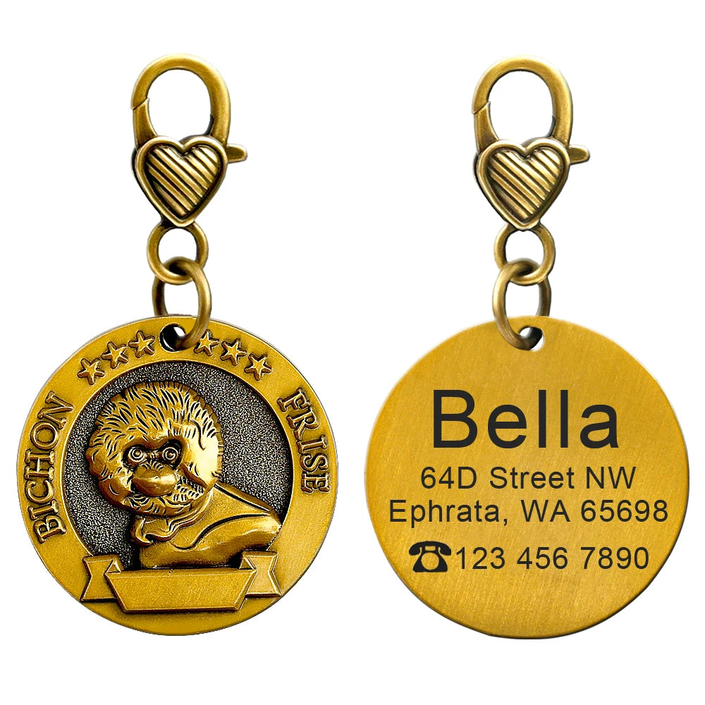 Personalized Dog ID Tag Copper Plated - Custom Engraved Pet Nameplate Richon Frise M