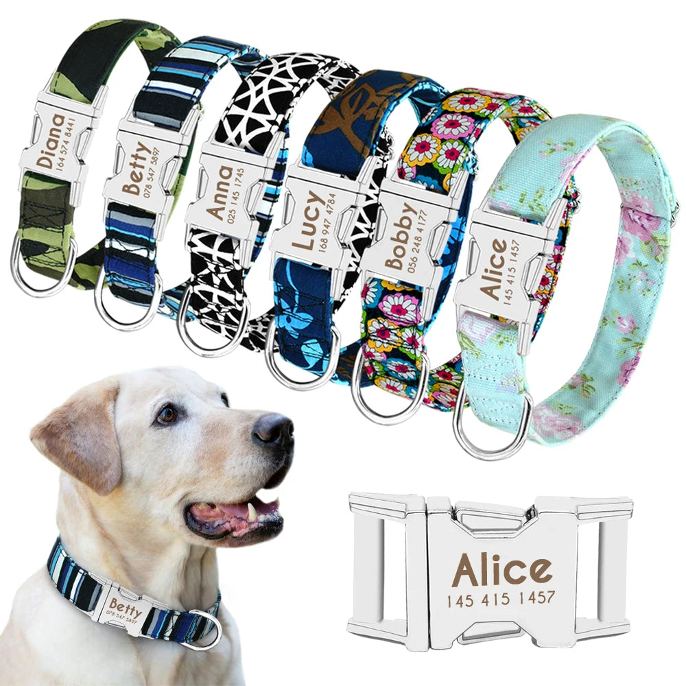 Personalized Dog Collar with Engraved ID - Reflective Nylon Safety