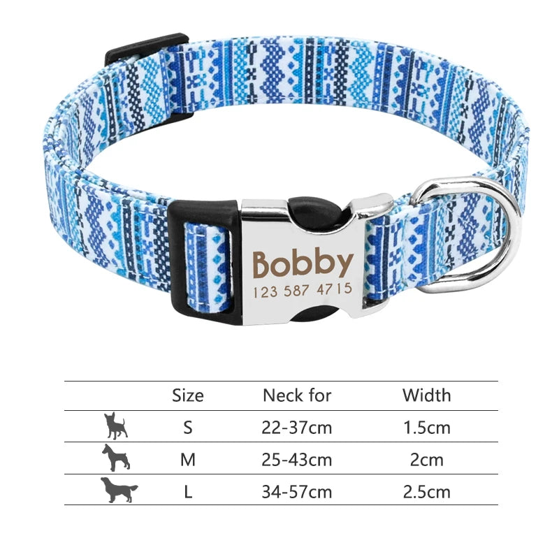 Personalized Dog Collar with Engraved ID - Reflective Nylon Safety 217-Blue