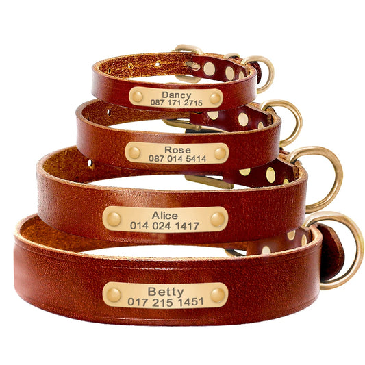 Custom Leather Dog Collar - Free Engraving Personalized Pet ID