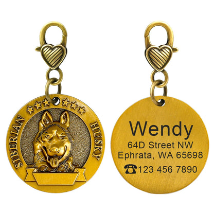 Personalized Dog ID Tag Copper Plated - Custom Engraved Pet Nameplate Siberian Husky M