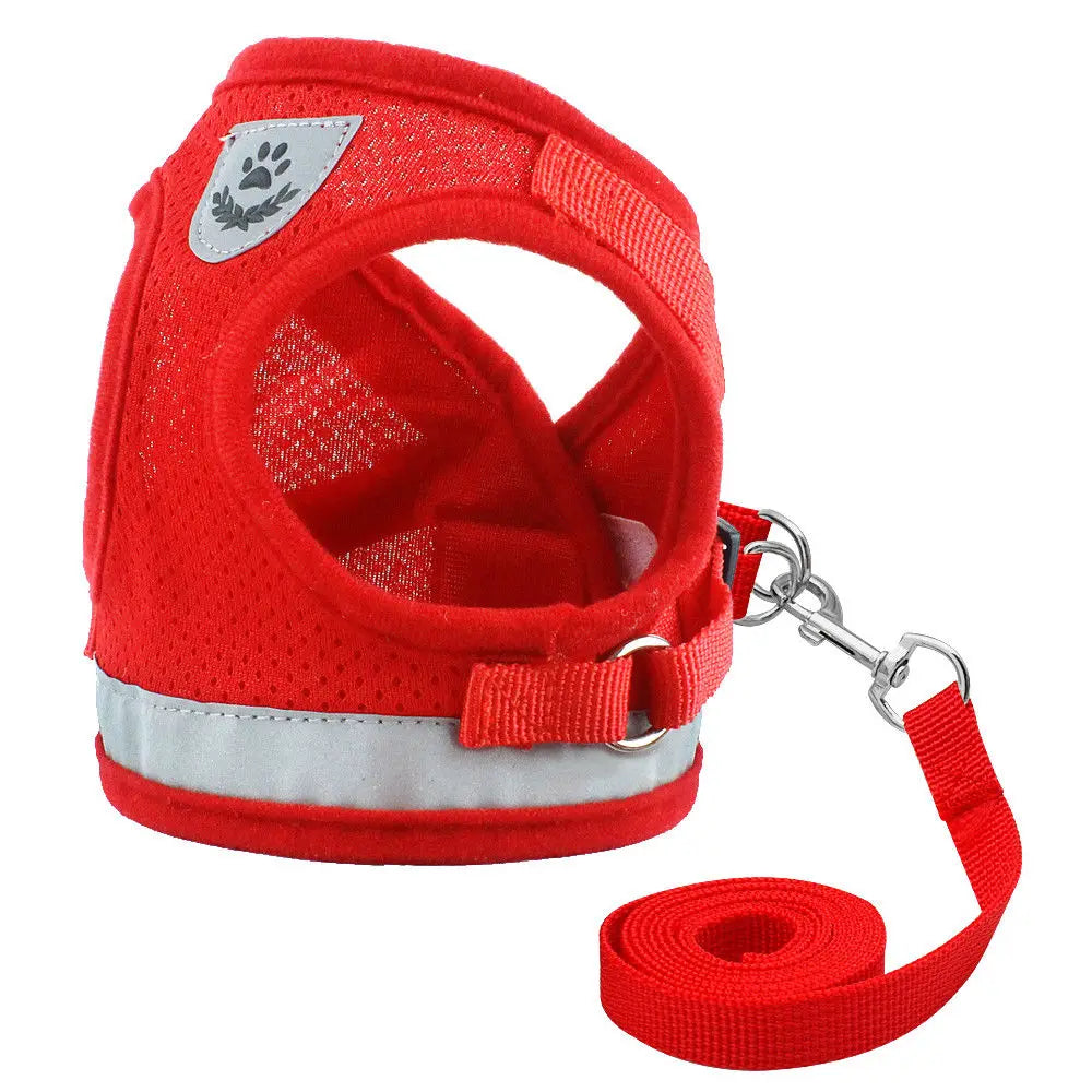 Cat Harness Leash Set - Reflective Mesh Vest for Small Pets Red