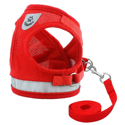 Cat Harness Leash Set - Reflective Mesh Vest for Small Pets Red