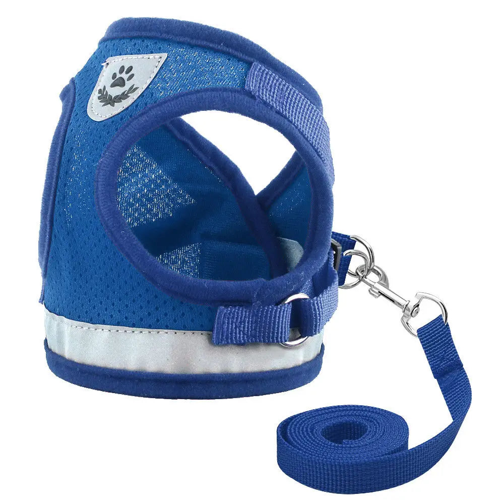 Cat Harness Leash Set - Reflective Mesh Vest for Small Pets Blue