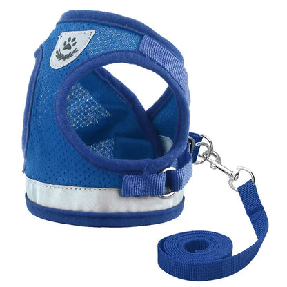 Cat Harness Leash Set - Reflective Mesh Vest for Small Pets Blue