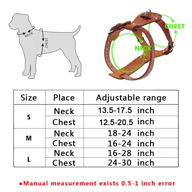 Genuine Leather Dog Harness - Premium Brown Training Vest