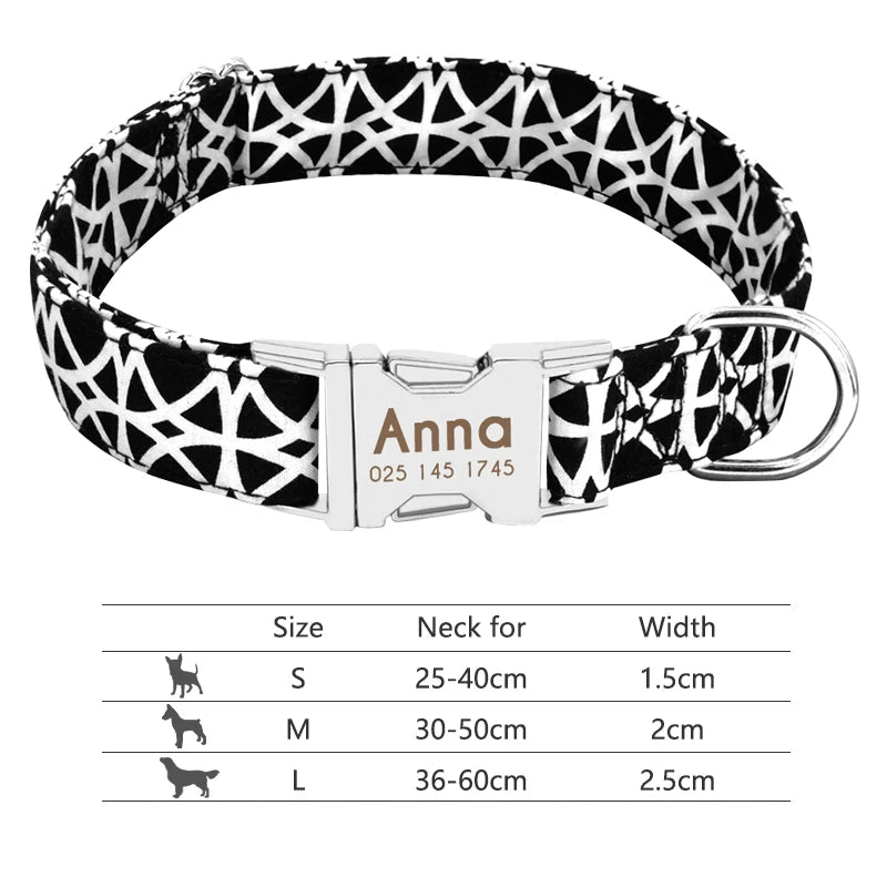 Personalized Dog Collar with Engraved ID - Reflective Nylon Safety 012-Black
