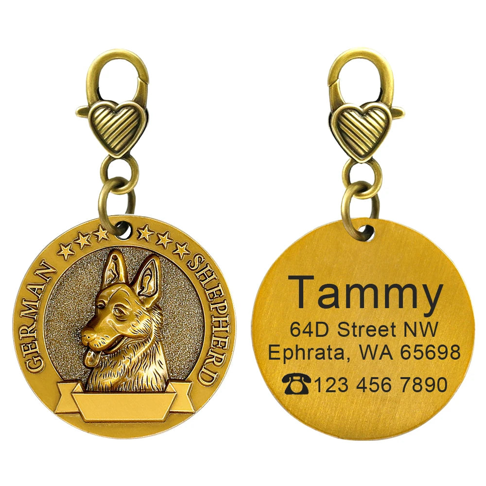Personalized Dog ID Tag Copper Plated - Custom Engraved Pet Nameplate German Shepherd M