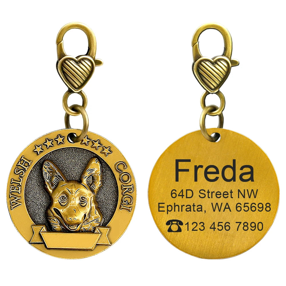Personalized Dog ID Tag Copper Plated - Custom Engraved Pet Nameplate Welsh Corgi M