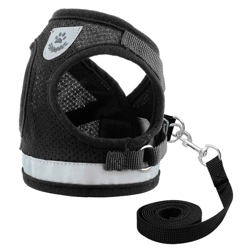 Cat Harness Leash Set - Reflective Mesh Vest for Small Pets black