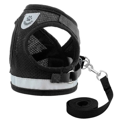 Cat Harness Leash Set - Reflective Mesh Vest for Small Pets black