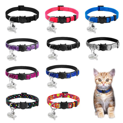 Personalized Cat Collar with Safety Breakaway & Bell - Custom